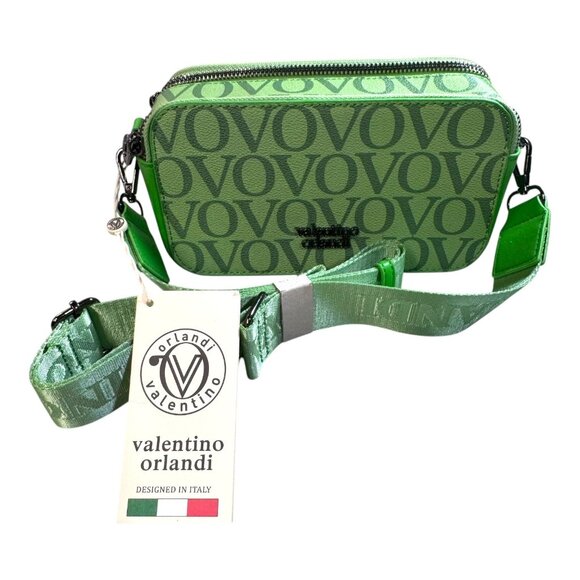 Valentino Orlandi Studded Double Zip Crossbody Camera Bag Purse Green Vovo NEW - Picture 1 of 10
